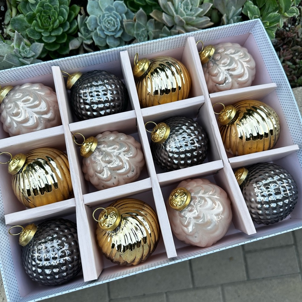 Cupcakes and Cashmere 12 ornaments shabby chic glam pearl Christmas pinkmas